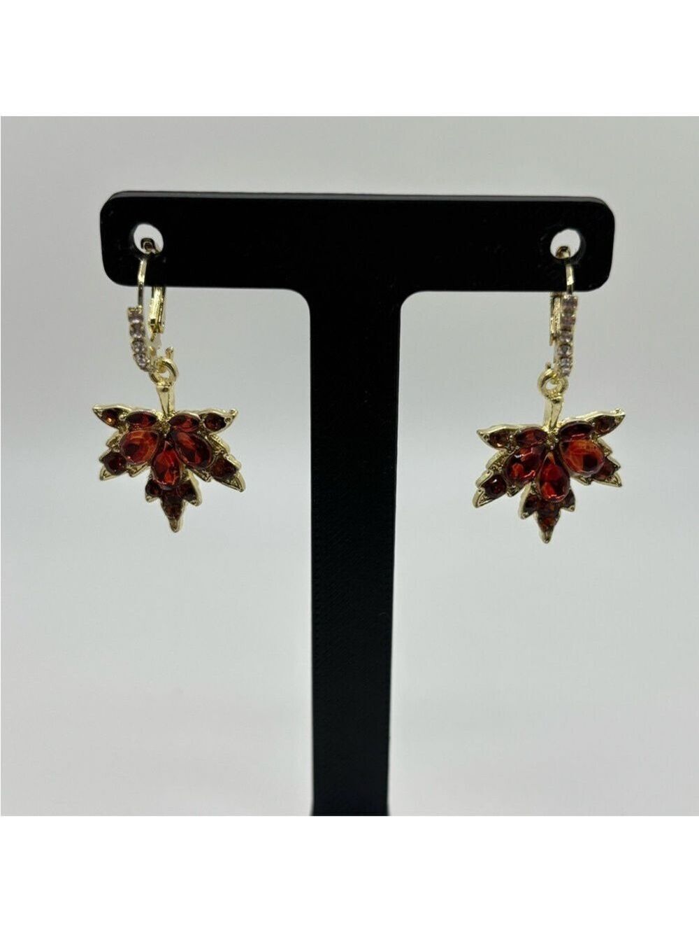 Elegant Gold and Red Leaf Earrings
